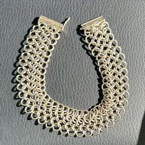 STERLING SILVER HANDWOVEN CHAINMAILLE CUFF BRACELET W/H SLIDE DOUBLE LOCKING